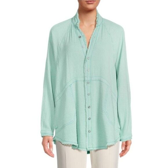 Free People Daydream Button Down Shirt Clear Sky, Oversized Boho, Lagenlook | M - Picture 1 of 13